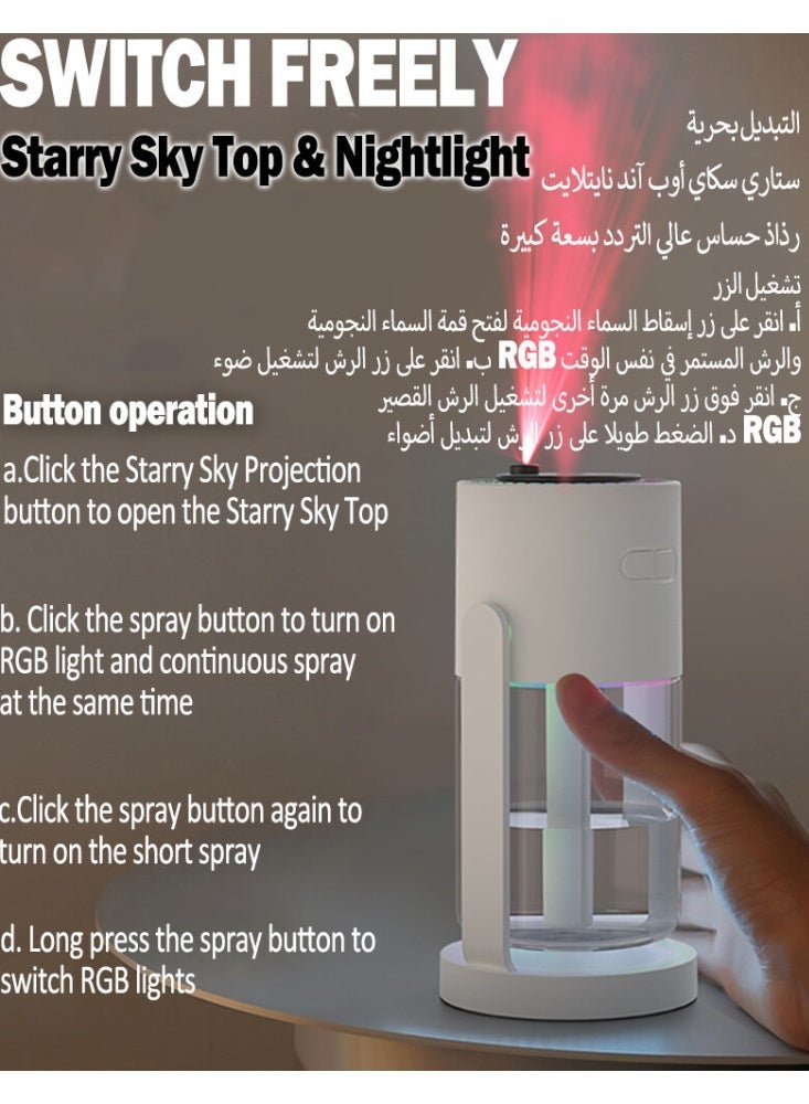 SOGAR SHAMO Starlight Rotating Desktop Humidifier - 360 ° Night Light Air Moisturizing Cream with RGB Light and Soothing Aromatherapy Function(White) - Image 4